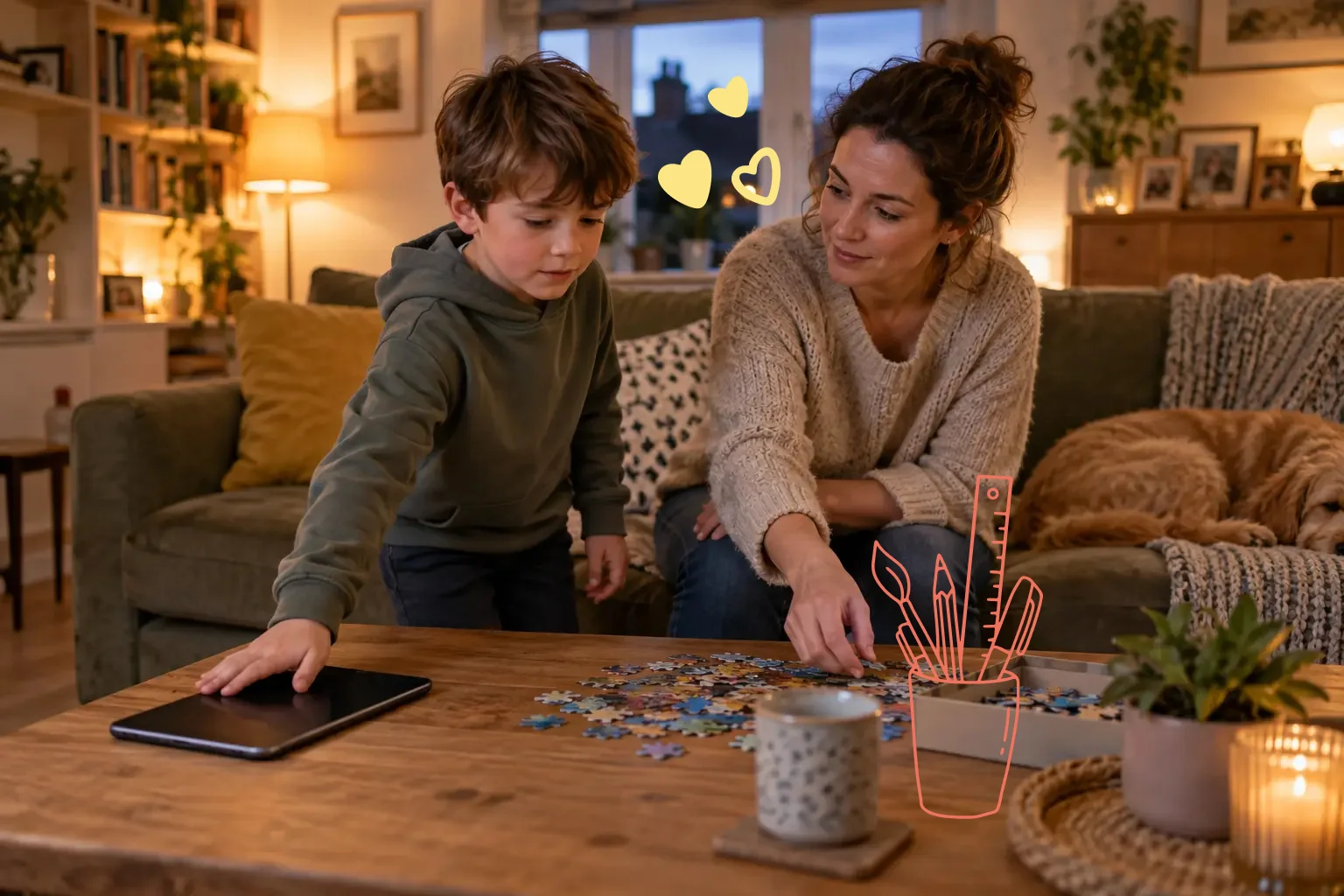 A parent helping a child move calmly from screen time to another activity